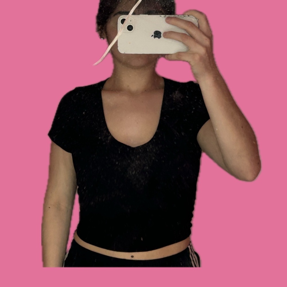 Black V-Neck Women's Top